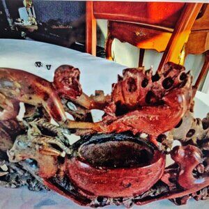 Chinese Carved Soapstone Inkstand Incense Sculpture Figurine Antique